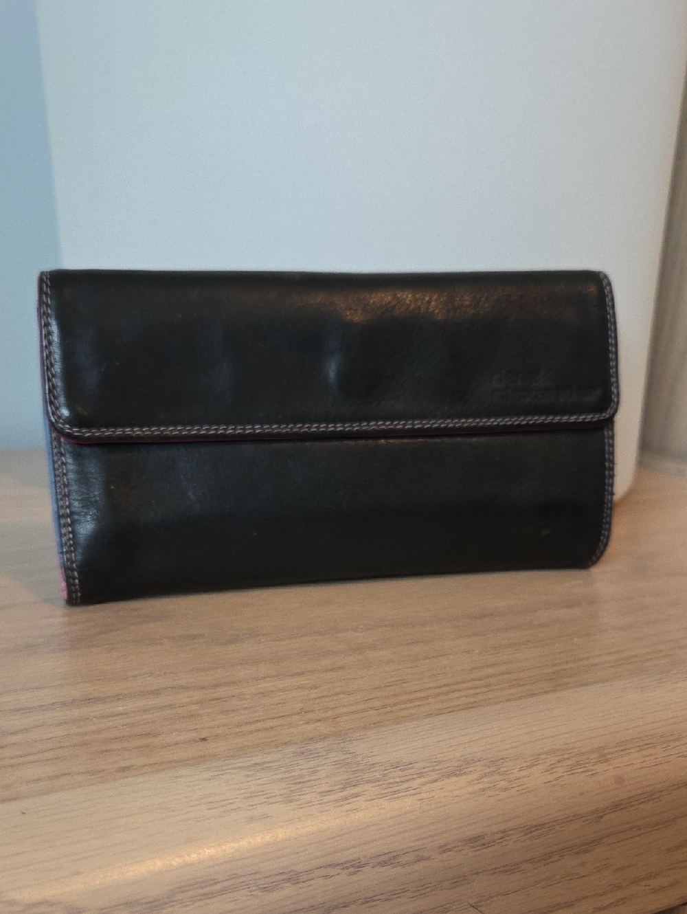 Derek Alexander Black Pink & Blue Leather Premium Fold Clutch Wallet